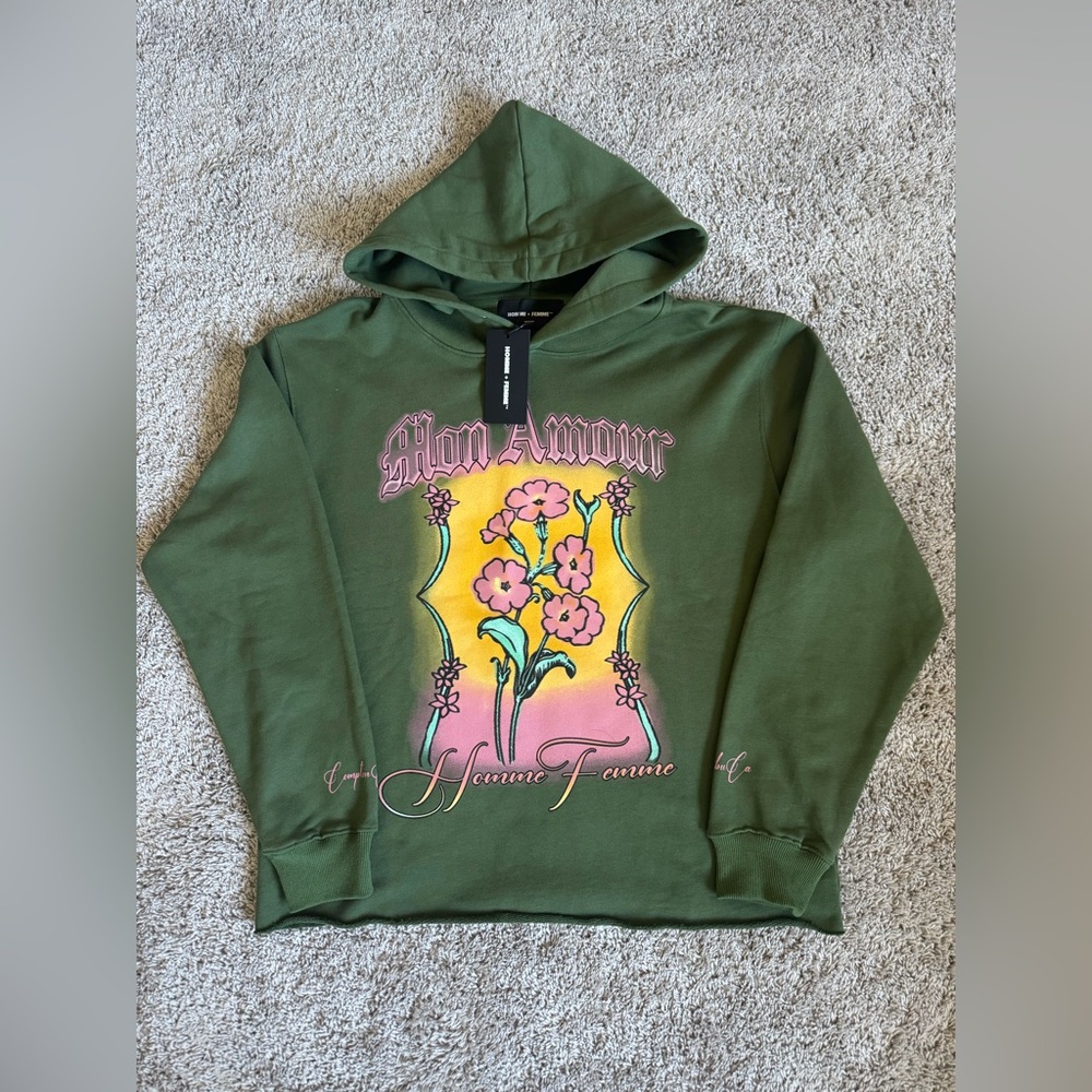 Brand new Homme + Femme “My Love” Green Hoodie Size Medium with tags. $120 OBO